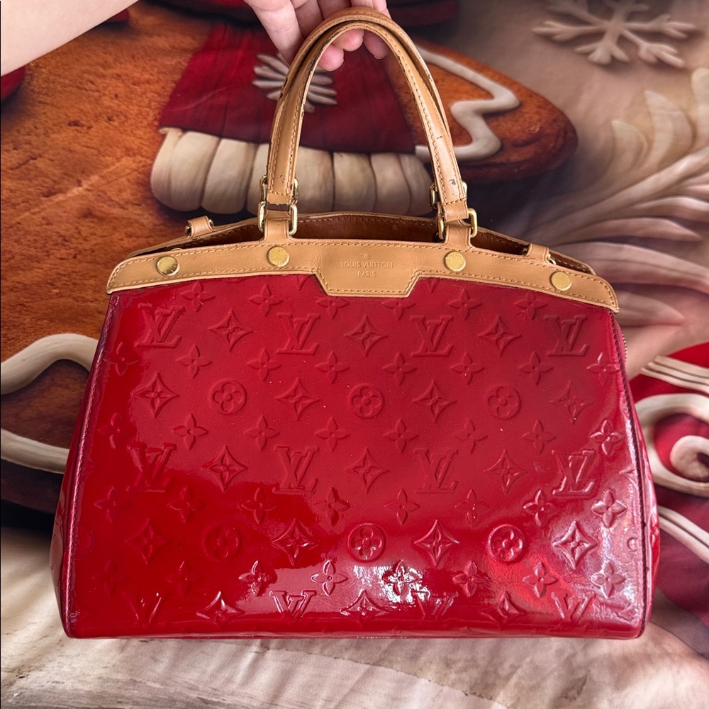 Louis Vuitton Red vernis  and Tan Patent Leather Satchel